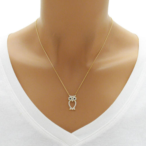 Luxurious Sterling Silver Owl Pendant Necklace with CZs. Available in 3 Colors.