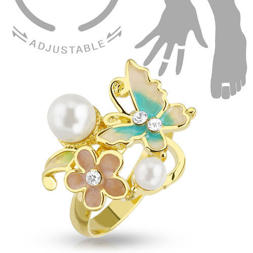GOLD PLATED PINK STONE FLOWER SHAPE TOE RING