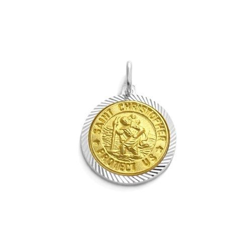 Beautiful Gold "Saint Christopher Protect Us" Pendant - 15mm | Wholesale 925 Sterling Silver Pendant - Jewelry | Alternate