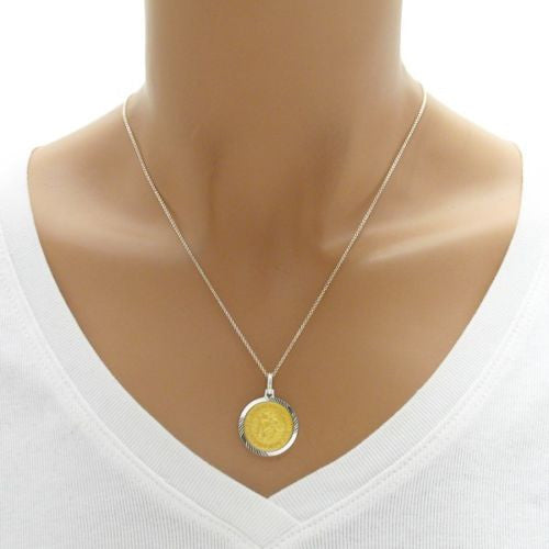Beautiful Gold "Saint Christopher Protect Us" Pendant - 18mm | Wholesale 925 Sterling Silver Pendant - Jewelry | Alternate