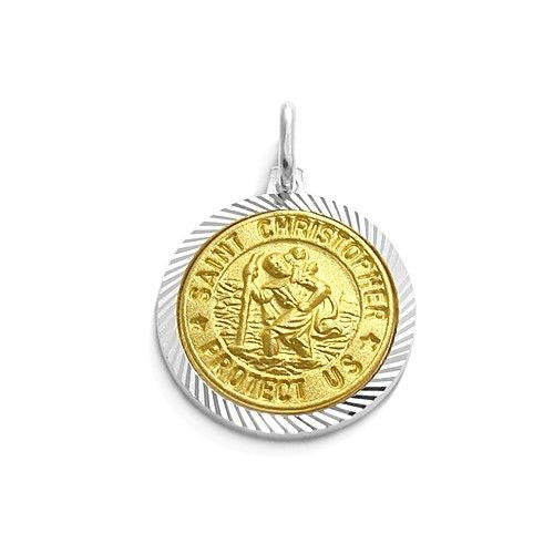 Beautiful Gold "Saint Christopher Protect Us" Pendant - 18mm | Wholesale 925 Sterling Silver Pendant - Jewelry | Alternate