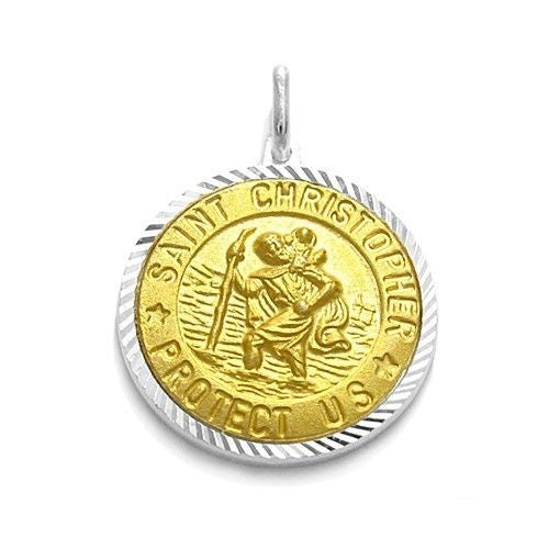 Beautiful Gold "Saint Christopher Protect Us" Pendant - 20mm | Wholesale 925 Sterling Silver Pendant - Jewelry | Alternate