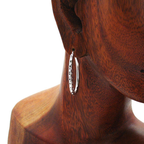 Grooved Edged Oval Hoop Earrings in 37mm | Wholesale Sterling Silver Jewelry | Alternate