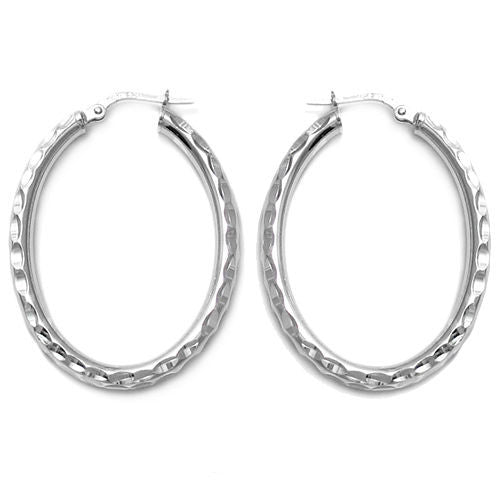 Grooved Edged Oval Hoop Earrings in 37mm | Wholesale Sterling Silver Jewelry | Main