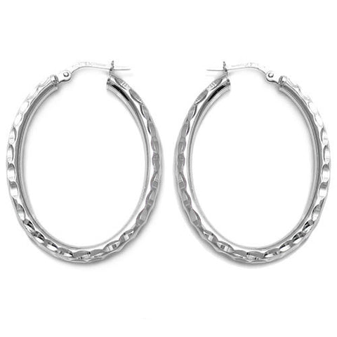 Grooved Edged Oval Hoop Earrings in 37mm | Wholesale Sterling Silver Jewelry | Main