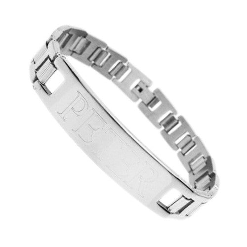 "H" Link ID Bracelet with large engravable plate | Wholesale 316L Stainless Steel Jewelry
