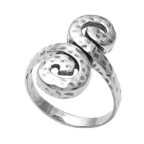 Whimsical Hammered Double Swirl Wrap Ring | Wholesale 925 Sterling Silver Jewelry | Main