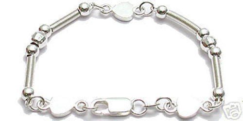 Exquisite Heart Bead Barbell Child's Bracelet - 6 Inch | Wholesale 925 Sterling Silver Jewelry