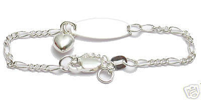 Cute Child's Bracelet with Engravable Plate and Lovely Dangling Heart | Wholesale 925 Sterling Silver Jewelry | Main
