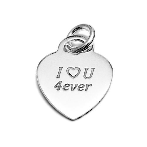 Engravable Heart Pendant with "I ❤ U 4ever" 16mm | Wholesale Sterling Silver Jewelry | Item photo