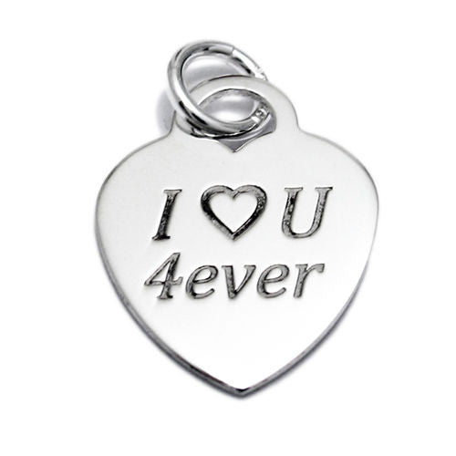 Delightful "I ❤ U 4ever" Engravable Sterling Silver Heart Pendant. 21mm.