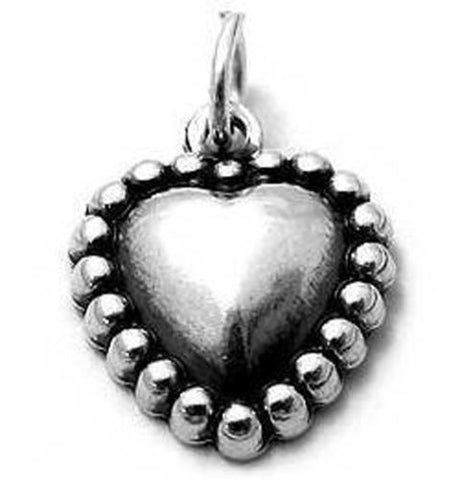 Sleek Heart Surrounded by Beads Charm. Wholesale Sterling Silver Charms - Jewelry