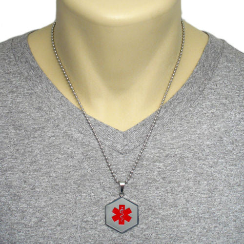 Special Engravable Hexagonal Caduceus Medical Pendant Necklace | Wholesale 316L Stainless Steel Jewelry | Alternate