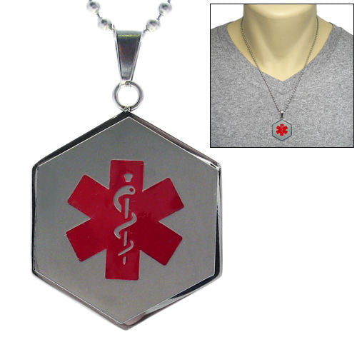 Special Engravable Hexagonal Caduceus Medical Pendant Necklace | Wholesale 316L Stainless Steel Jewelry | Main