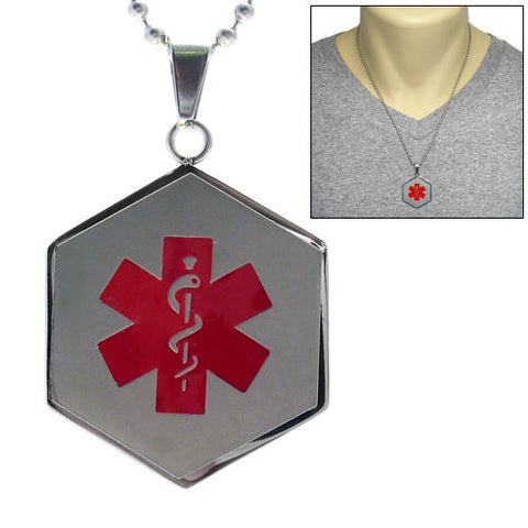 Special Engravable Hexagonal Caduceus Medical Pendant Necklace | Wholesale 316L Stainless Steel Jewelry | Main