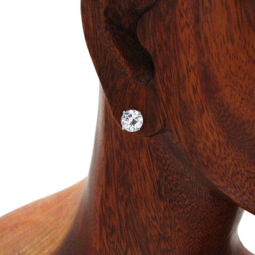 High Quality Round CZ Post Stud Earrings in 8mm | Wholesale Sterling Silver Jewelry | Alternate