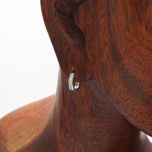 Hinged hoop huggie earrings with channel set CZs. 12mm | Wholesale 925 Sterling Silver Jewelry | Alternate photo