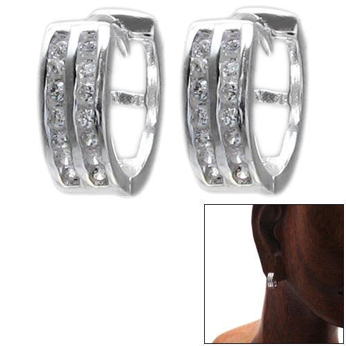 Huggie earrings with 2 rows of front channel set CZs. 12mm | Wholesale 925 Sterling Silver Jewelry | Combo photo