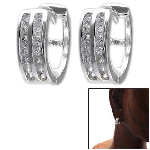 Huggie earrings with 2 rows of front channel set CZs. 12mm | Wholesale 925 Sterling Silver Jewelry | Combo photo