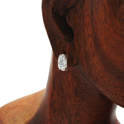 Hoop huggie earrings with diamond cut stars & crescents | Wholesale 925 Sterling Silver Jewelry | Alternate photo