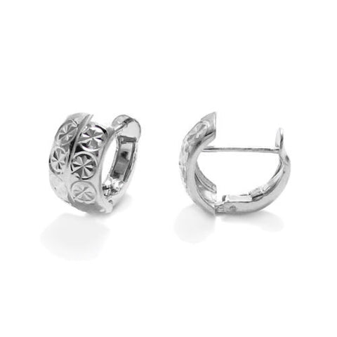 Hoop huggie earrings w/ diamond cut stars in circles | Wholesale 925 Sterling Silver Jewelry | Item photo