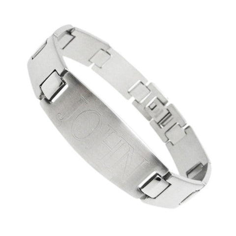I-Beam link bracelet with large engravable plate | Wholesale 316L Stainless Steel Jewelry