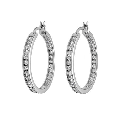 In-Out Multi-CZ Eternity Hoop Earrings in 25mm | Wholesale Sterling Silver Jewelry | Alternate