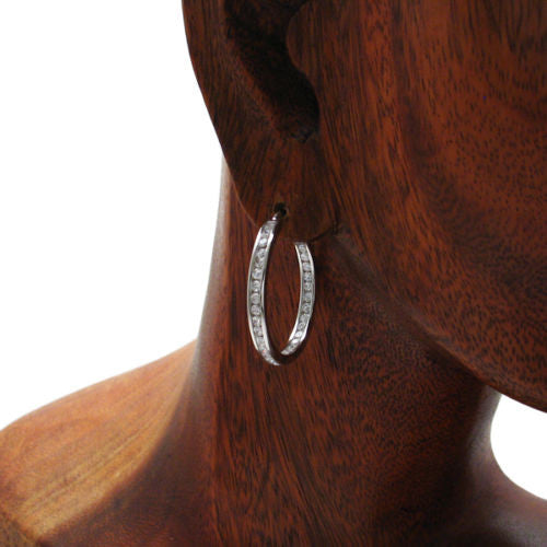 In-Out Multi-CZ Eternity Hoop Earrings in 30mm | Wholesale Sterling Silver Jewelry | Alternate