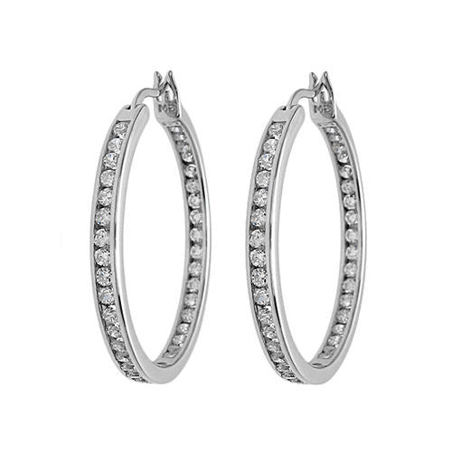In-Out Multi-CZ Eternity Hoop Earrings in 30mm | Wholesale Sterling Silver Jewelry | Alternate
