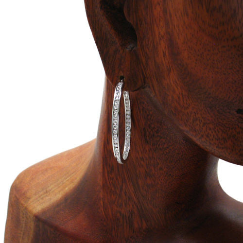 In-Out Multi-CZ Eternity Hoop Earrings in 40mm | Wholesale Sterling Silver Jewelry | Alternate