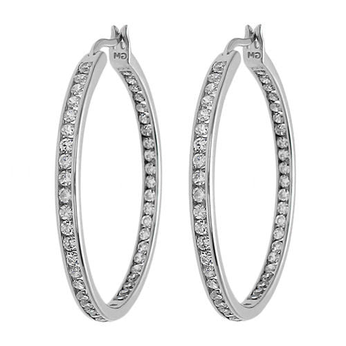 In-Out Multi-CZ Eternity Hoop Earrings in 40mm | Wholesale Sterling Silver Jewelry | Alternate