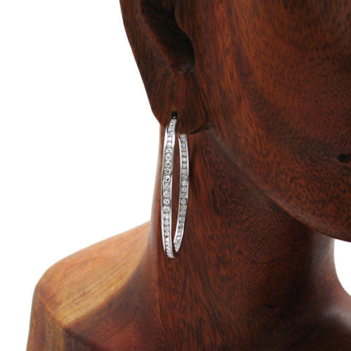In-Out Multi-CZ Eternity Hoop Earrings in 45mm | Wholesale Sterling Silver Jewelry | Alternate