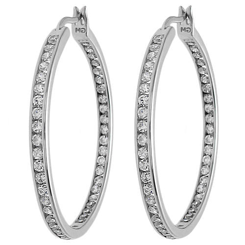 In-Out Multi-CZ Eternity Hoop Earrings in 45mm | Wholesale Sterling Silver Jewelry | Alternate