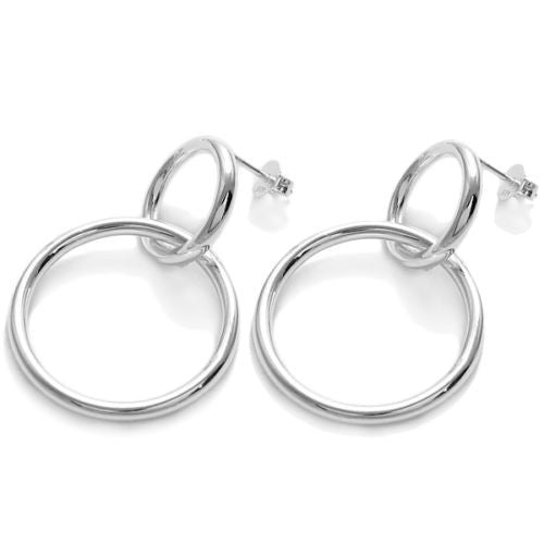 Interlocked Dangling Circle Post Earrings | Wholesale Sterling Silver Jewelry | Main