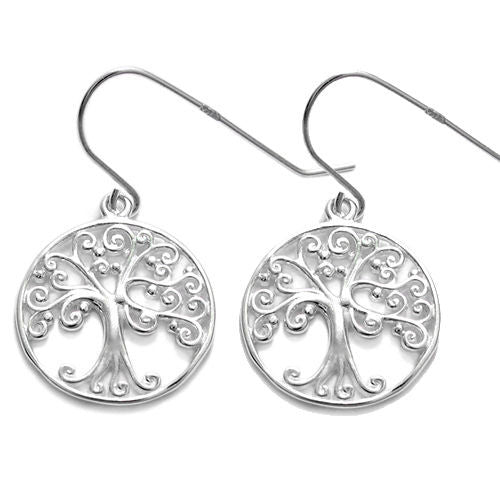 Intricate filigree Tree of Life in Circle hanging earrings | Wholesale 925 Sterling Silver Jewelry | Item photo