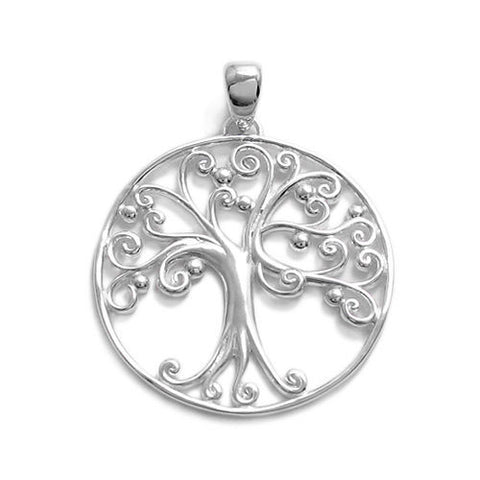 Intricate filigree Tree of Life in Circle pendant | Wholesale 925 Sterling Silver Jewelry | Item photo