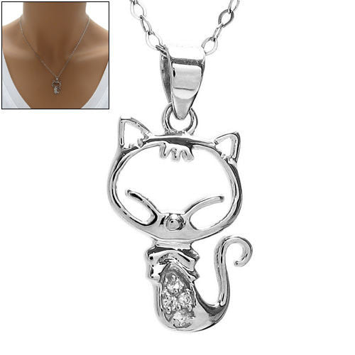 Cute Little Kitty Cat Pendant with Micro-Pave CZs | Wholesale 925 Sterling Silver Pendant - Jewelry | Main