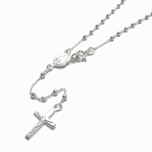 Amazing Ladies' 17" Crucifix Rosary Bead Necklace | Wholesale 925 Sterling Silver Pendant - Jewelry | Alternate