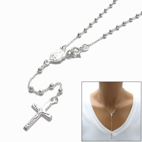 Amazing Ladies' 17" Crucifix Rosary Bead Necklace | Wholesale 925 Sterling Silver Pendant - Jewelry | Main