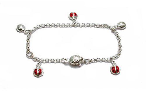 Cute Ladybug Child's Bracelet - 6 Inch | Wholesale 925 Sterling Silver Jewelry 