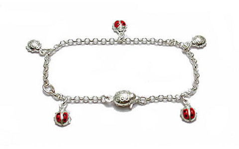 Cute Ladybug Child's Bracelet - 6 Inch | Wholesale 925 Sterling Silver Jewelry 
