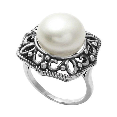Large Freshwater Pearl Ornate Design Ring | Wholesale 925 Sterling Silver Jewelry | Main