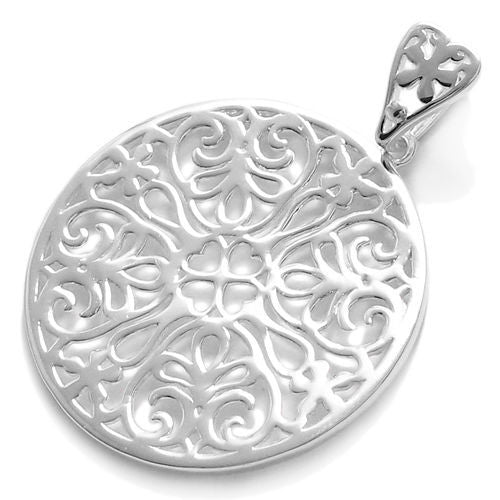 Beautiful large heart filigree filled round pendant | Wholesale 925 Sterling Silver Jewelry | Item photo