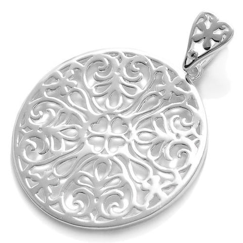 Beautiful large heart filigree filled round pendant | Wholesale 925 Sterling Silver Jewelry | Item photo