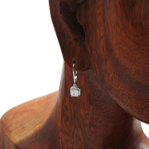 Princess cut CZ latch back earrings w/ 20 CZ accents | Wholesale Sterling Silver Jewelry | Alternate photo