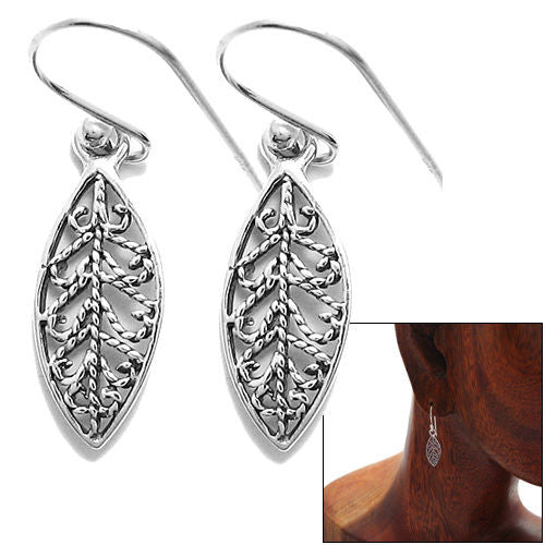 Leaf shaped hanging earring with filigree leaf veins | Wholesale 925 Sterling Silver Jewelry | Combo photo