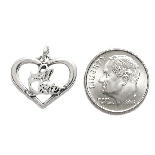 Elegant "Lil Sister" Talking Heart Charm in Sterling Silver