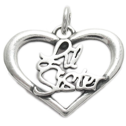 Elegant "Lil Sister" Talking Heart Charm in Sterling Silver