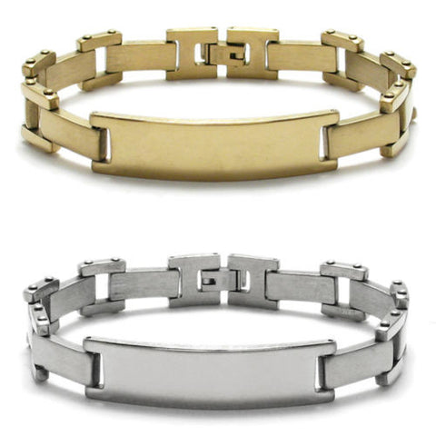 Linked single bar bracelet with engravable plate | Wholesale 316L Stainless Steel Jewelry | Combo photo