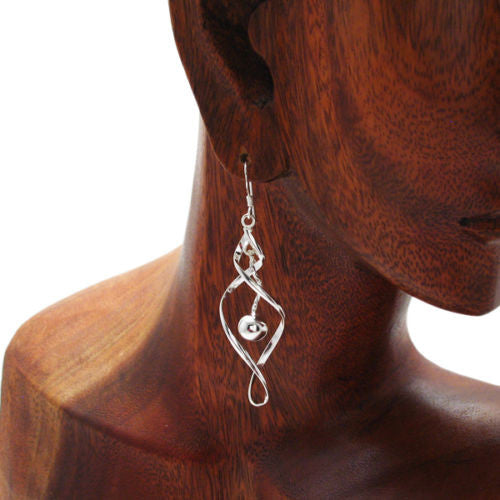 Looped double helix with dangling ball hook earrings | Wholesale 925 Sterling Silver Jewelry | Alternate photo